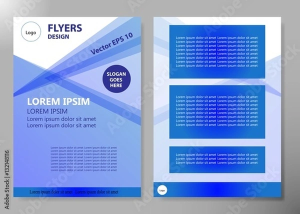 Fototapeta Brochure design template vector. Blue abstract line and square cover book portfolio presentation poster in A4 layout. Flyers report business magazine.