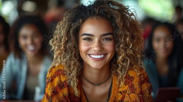 Obraz Young Entrepreneur Smiling with Confidence in a Collaborative Work Environment