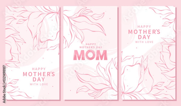 Fototapeta Mother's Day card, banner, poster, label, template or cover with flowers frame in pastel colors. Spring summer floral design. Vector illustration