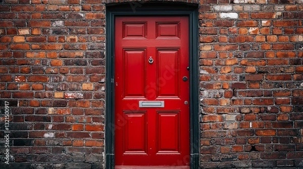 Fototapeta Red Door on Brick Wall: A Classic Architectural Image