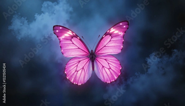 Fototapeta Glowing butterfly in foggy atmosphere, enchanting beauty