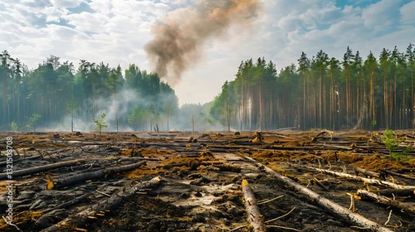 Fototapeta Earth is destroyed by pollution. Global catastrophe concept (greenhouse effect, global warming are destroying our planet)