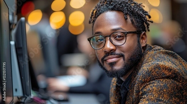 Obraz Professional Man Engaged in Work Environment with Technology and Focused Expression