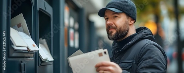 Obraz a man sending mail in a mailbox.