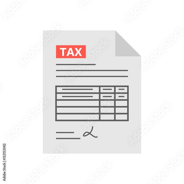 Fototapeta Tax form icon in the flat style, isolated from the white background.