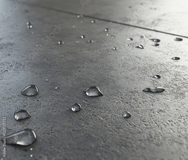 Fototapeta Water droplets on a dark gray textured surface.