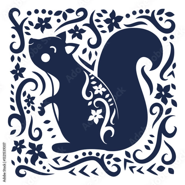 Fototapeta pattern ornament flower squirrel design illustration.
