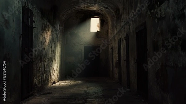 Fototapeta Dark Prison Corridor: A Gloomy Exploration of Confinement