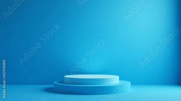 Obraz A serene minimalist product display featuring a two-tiered pedestal against a vibrant blue backdrop
