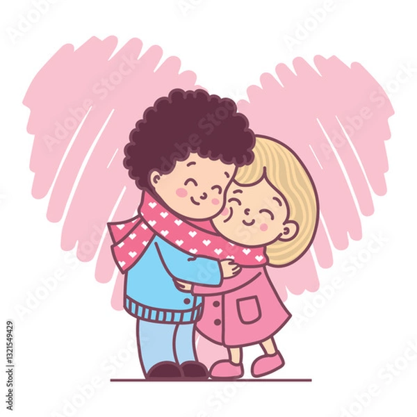 Fototapeta Vector illustration of a Valentine's Day greeting card. Lovers boy and girl hug