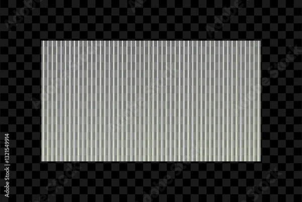 Fototapeta Ribbed glass plate on transparent background. Acrylic or plexiglass fluted plate with corrugated striped in rectangle shape. Ribbed frosted glass panel. Vector.