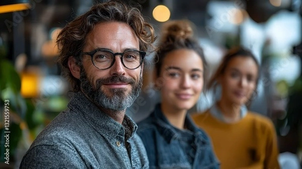 Obraz Creative Director Reviewing Projects with Team in Modern Workspace Setting