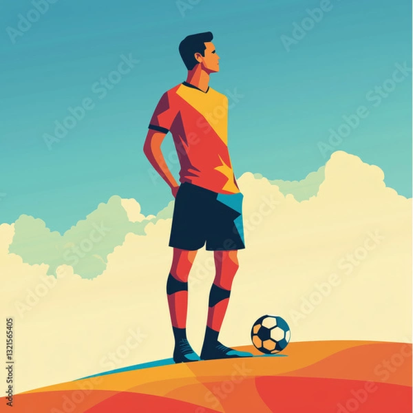 Fototapeta Soccer Player Ready for Kick-off – Minimalist Vector Art, Modern Sports Illustration
