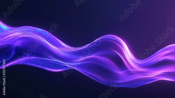 Fototapeta Glowing purple and blue wavy lines creating dynamic flowing motion effect against dark background, abstract light trails with smooth gradient transitions.