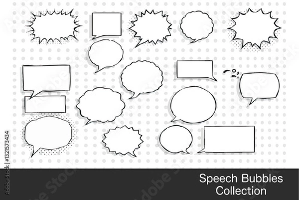 Fototapeta collection of various speech bubbles in different shapes and sizes, perfect for comic or graphic design projects. These elements add fun and engaging touch to any visual narrative