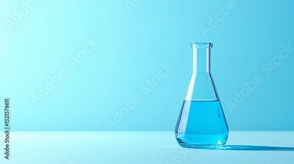 Fototapeta Empty Erlenmeyer Flask on Light Blue Surface