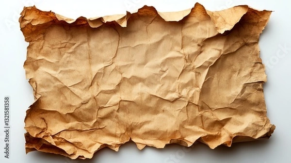 Fototapeta Crumpled Parchment Paper Texture Aged Look Isolated on White Background