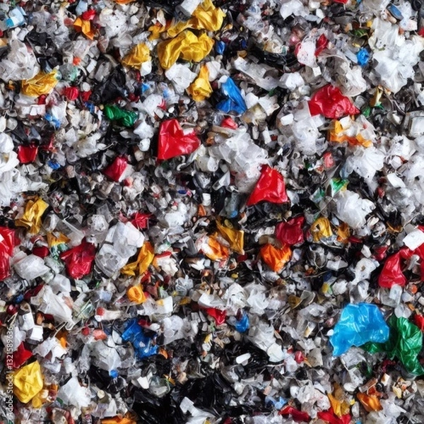 Fototapeta Aerial top down view of generic trash mountain seamless texture pattern