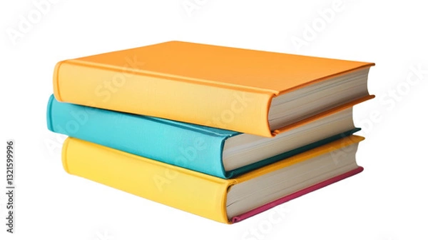 Fototapeta Exploring colorful book covers a neat stack of three books in a cozy home office environment