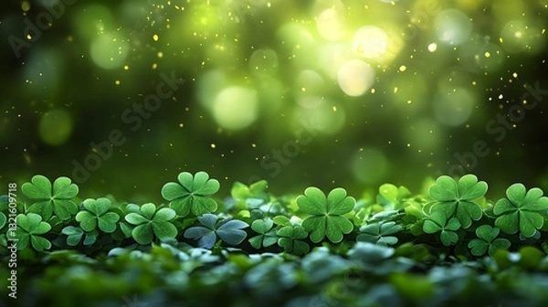 Obraz Lush Green Clover Patch in Sunlit Spring Garden