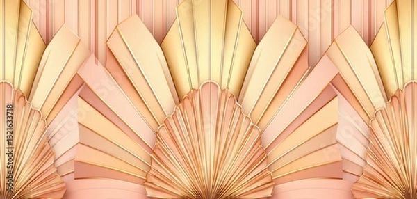 Fototapeta Seamless ornamental golden jasmine vines in stylized Art Deco symmetry on soft blush, refined Gatsby floral Art Deco pattern, sophisticated botanical refinement
