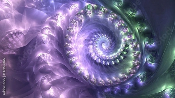 Fototapeta abstract background with spiral,Ethereal Fractal Mandala Glowing with Amethyst and Emerald Hues, Radiating Cosmic Light and Mystical Energy