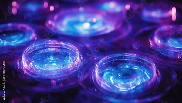 Fototapeta Abstract close-up of glowing purple and blue circles.