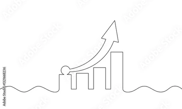 Obraz Continuous one line drawing of growing business chart with upward trend arrow and success symbol. single line art of graph icon. growth graph vector illustration