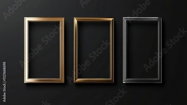 Fototapeta Three picture frames on black background. Use Design inspiration for interior decoration