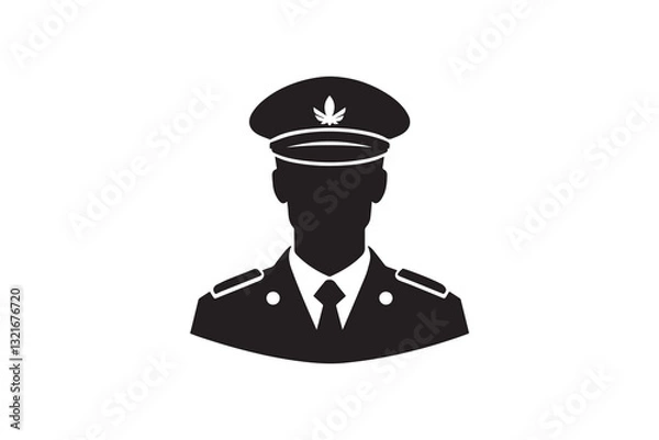 Fototapeta Military army officer silhouette vector illustration in black and white, set against a white background