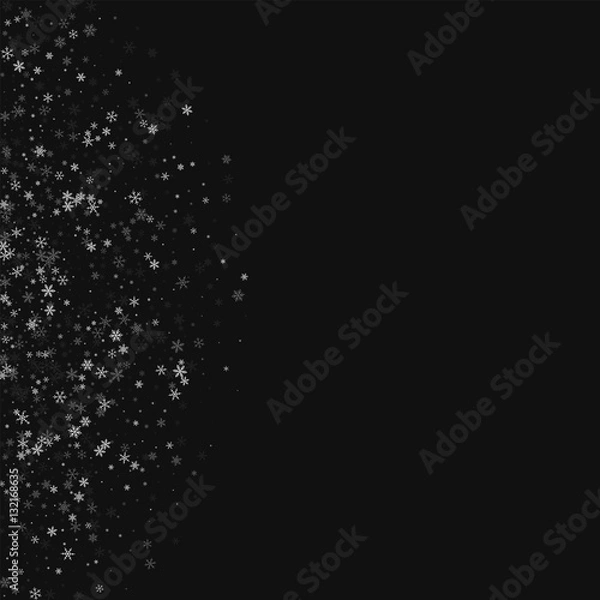 Fototapeta Beautiful snowfall. Left semicircle on black background. Vector illustration.