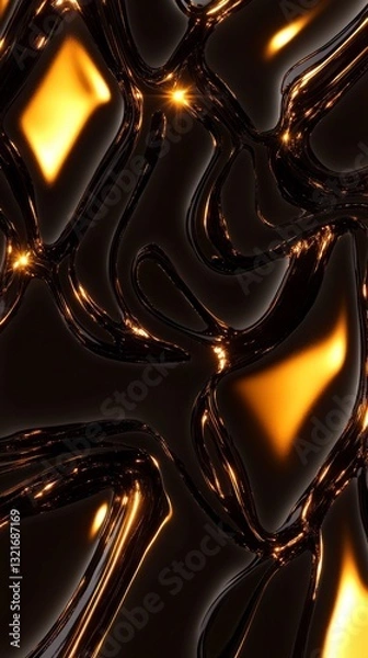 Obraz High quality illustration of Blackberry-inspired abstract shapes with glowing highlights in gold, polished and elegant