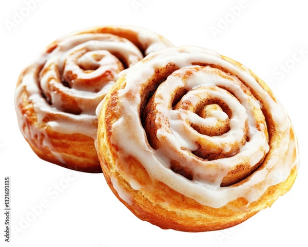 Fototapeta Delicious cinnamon rolls with rich swirl of icing on top, perfect for sweet treat. These pastries are soft, fluffy, and ideal for breakfast or dessert