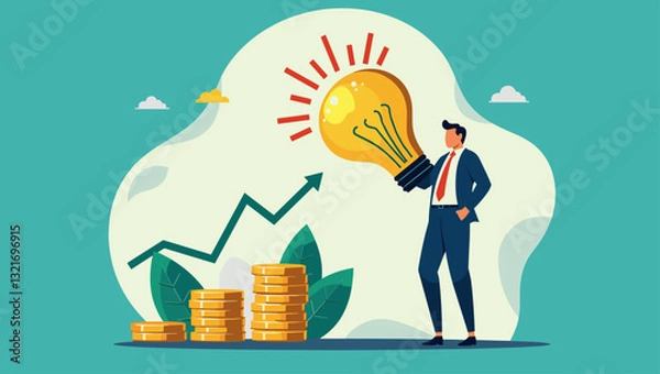 Fototapeta Innovative Man Generating New Ideas to Boost Income and Financial Growth