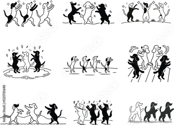 Fototapeta A premium vector silhouette of a dog dancing and enjoying 