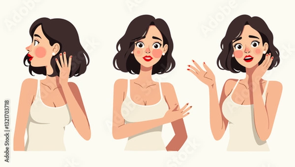 Fototapeta Woman expressing range of emotions through facial expressions and body language