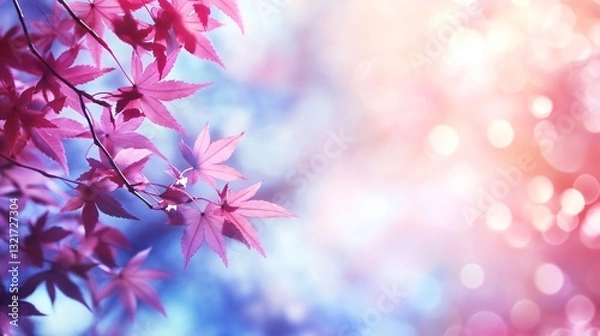 Fototapeta Vibrant Maple Leaves on Captivating Blurred Background with Bokeh Effect