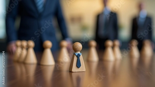 Fototapeta Strategic Decisions: A symbolic depiction of leadership and choices in the business world, captured on a tabletop setting.