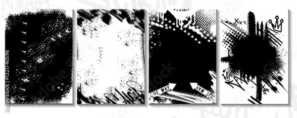 Fototapeta Black and white set of abstract grunge graffiti backgrounds