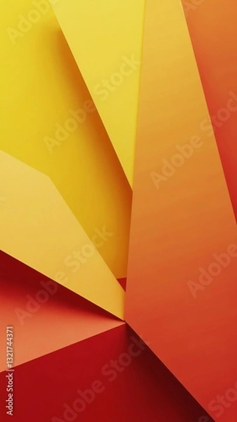 Obraz Yellow orange red abstract background for design. Geometric shapes. Triangles, squares, stripes, lines. Color gradient. Modern, futuristic. Light dark shades. Web banner