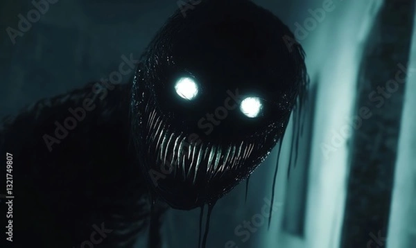 Obraz A terrifying creature with glowing eyes and sharp menacing teeth