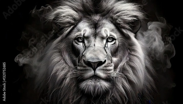 Fototapeta Surreal Lion Face Created with Wisps of Digital Smoke – Artistic Expression