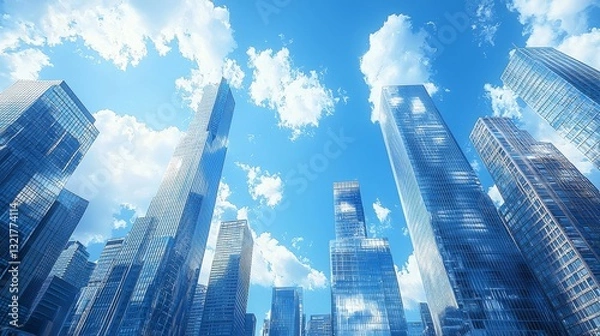 Obraz Skyscrapers reaching the blue sky, creating a sense of urban advancement and modern life