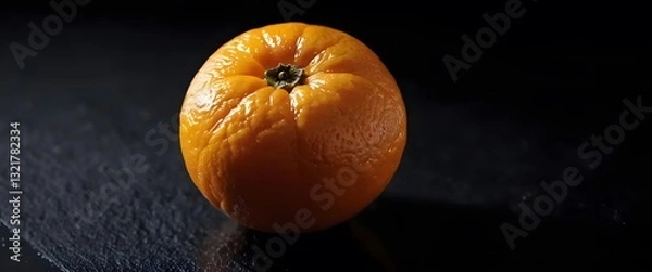 Fototapeta Photo copy space one fresh orange without leaves on dark black blank background