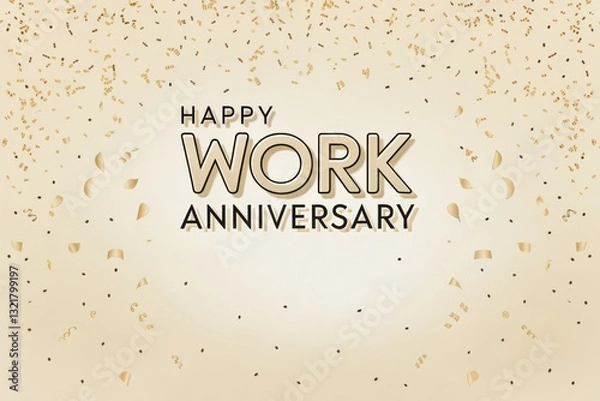Fototapeta Employee engagement enhances satisfaction and strategy concept. Happy work anniversary greeting with festive elements and gold accents.
