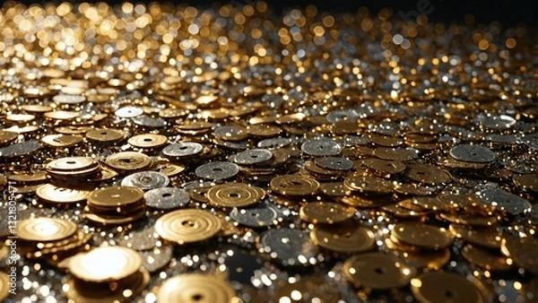 Fototapeta Pile of Gold and Silver Coins - Symbol of Wealth and Abundance - Glittering Treasure for Financial Success Concepts