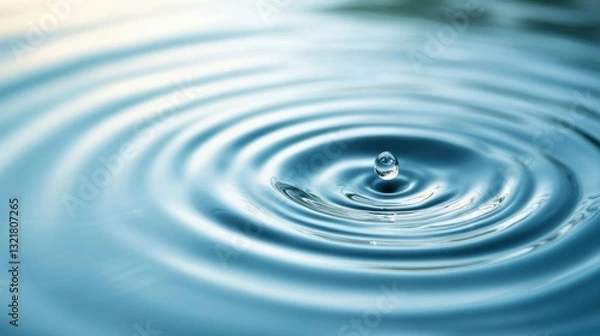 Fototapeta A single droplet creates concentric circles in clear blue water