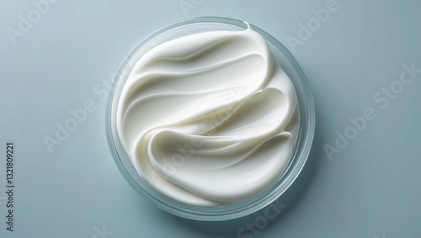 Fototapeta Creamy white whipped substance in a clear bowl on a smooth surface