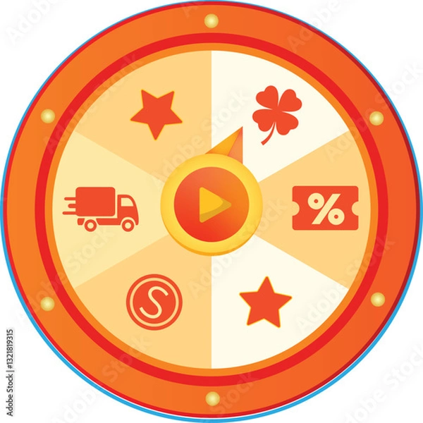 Obraz Vector illustration spinning fortune wheel with freeship, coin, star, voucher, lucky clover on white background.