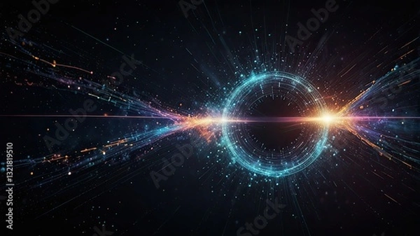 Obraz Abstract technology background with glowing lines and circles. 3D Rendering